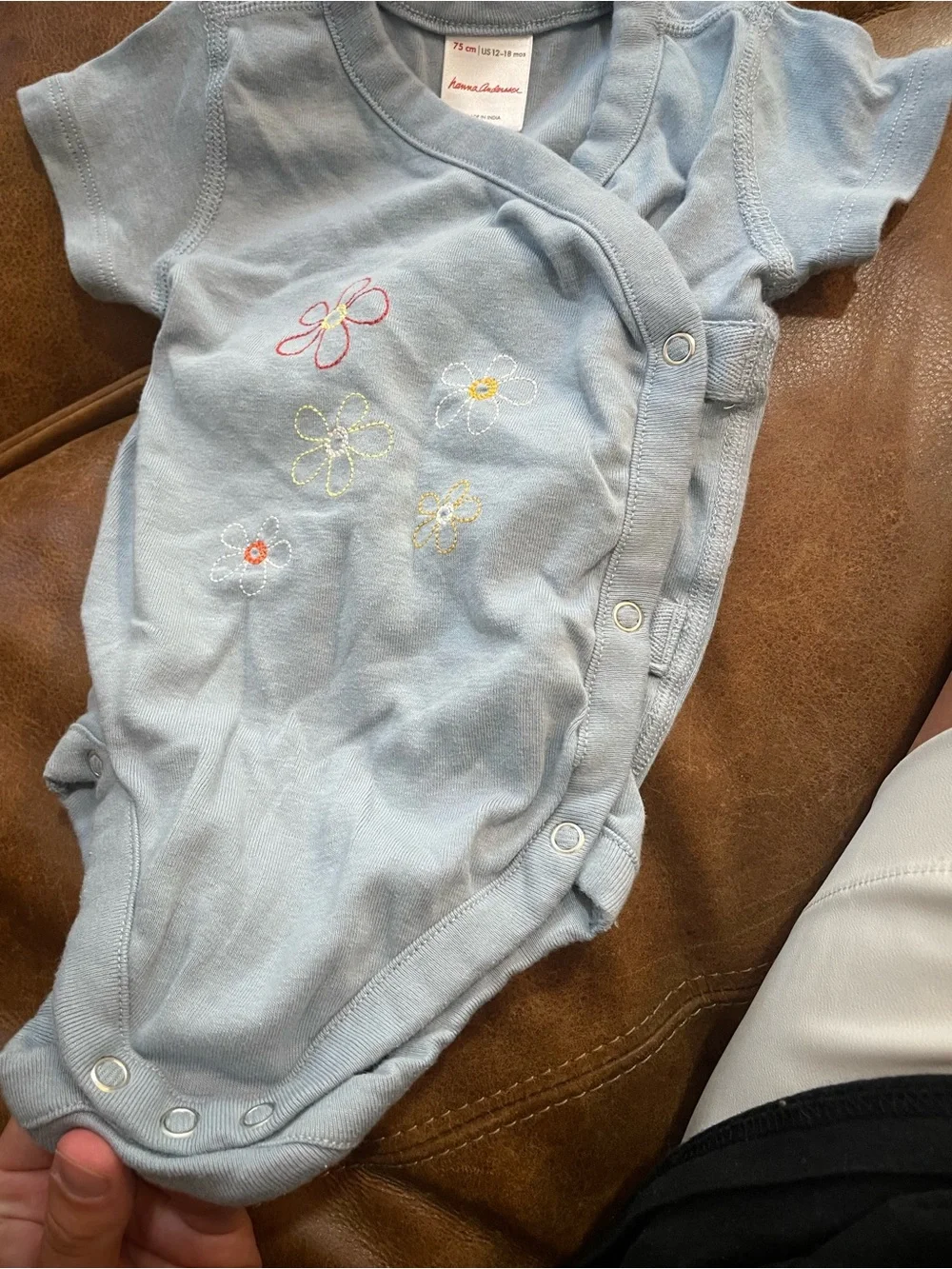 Hanna Andersson Light Blue Floral Wrap Bodysuit